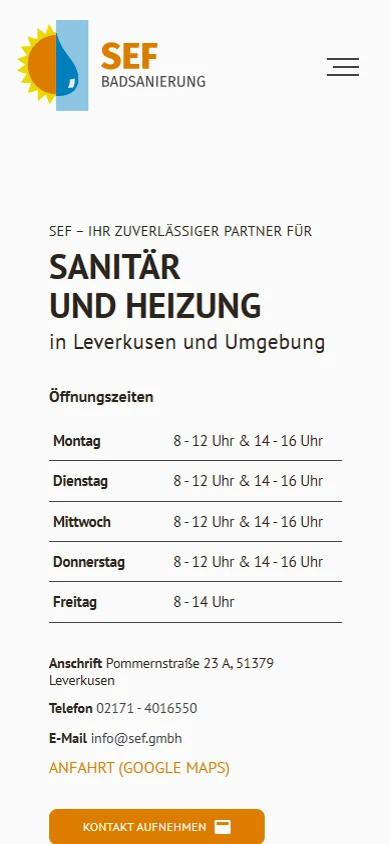 Website von SEF Badsanierung auf dem Smartphone